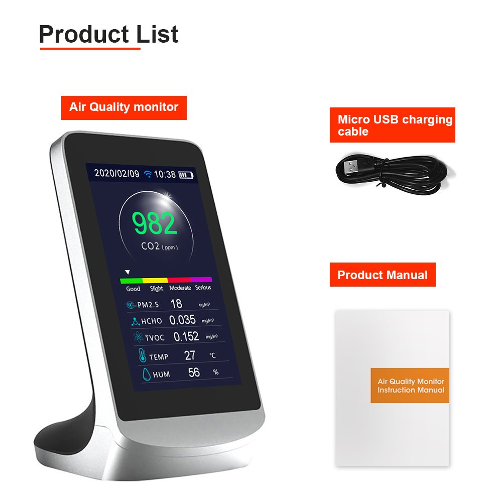 CO2 measure device PM2.5 tester CO2 sensor analyzer with wifi link indoor air quality monitor HCHO TVOC Formaldehyde gas tester