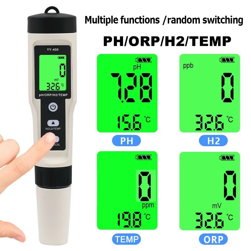 4 In 1 Hydrogen Ion Concentration Water Quality Tester Test Pen YY-400 PH/ORP/H2/TEM Digital Drinking Water Quality Meter
