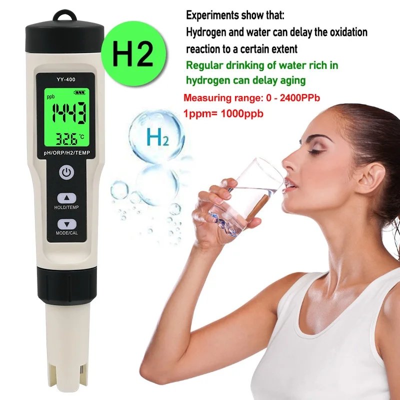 4 In 1 Hydrogen Ion Concentration Water Quality Tester Test Pen YY-400 PH/ORP/H2/TEM Digital Drinking Water Quality Meter