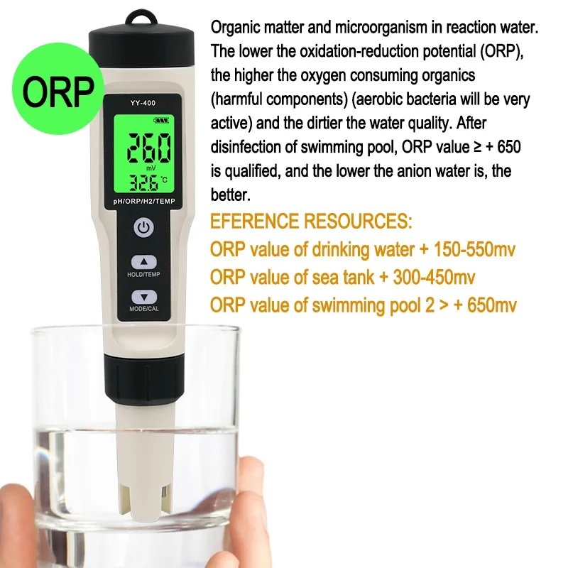 4 In 1 Hydrogen Ion Concentration Water Quality Tester Test Pen YY-400 PH/ORP/H2/TEM Digital Drinking Water Quality Meter