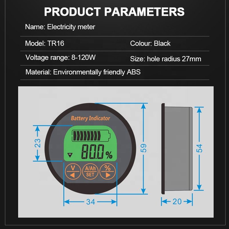 TR16 DC 8-100V Battery Tester 50A 100A 350A Battery Capacity Tester Digital Waterproof Ammeter Voltmeter with Memory Function