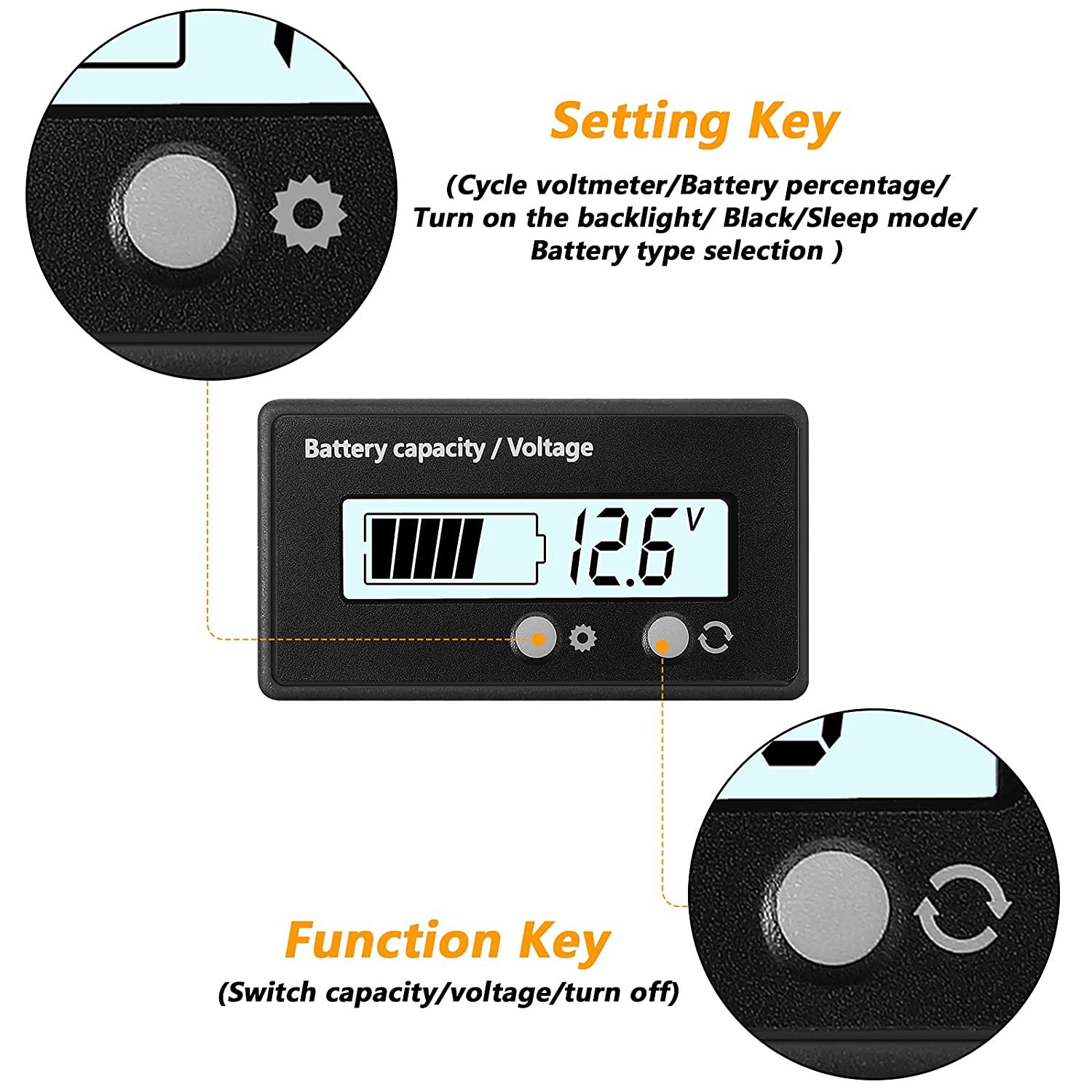 DC 8V 12V 24V 36V 48V 72V Battery Meter Battery Capacity Voltage Monitor Gauge Indicator Lead-Acid Lithium ion Battery Teste