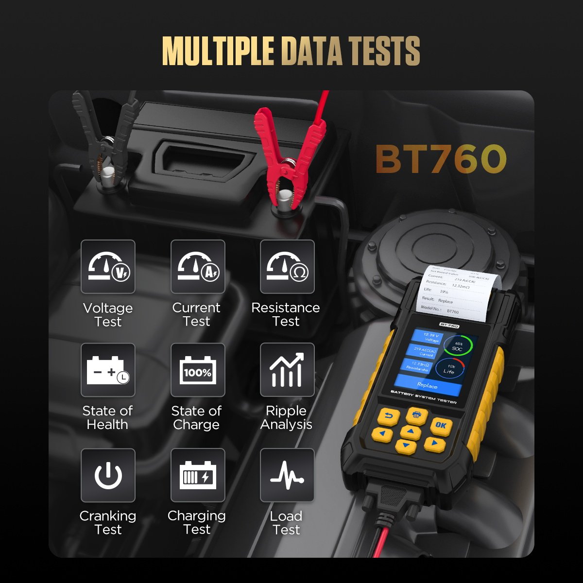 Autool Bt760 New Arrival Autool 6-32v Car Battery Load Tester With Printer Motorcycles Battery Tester
