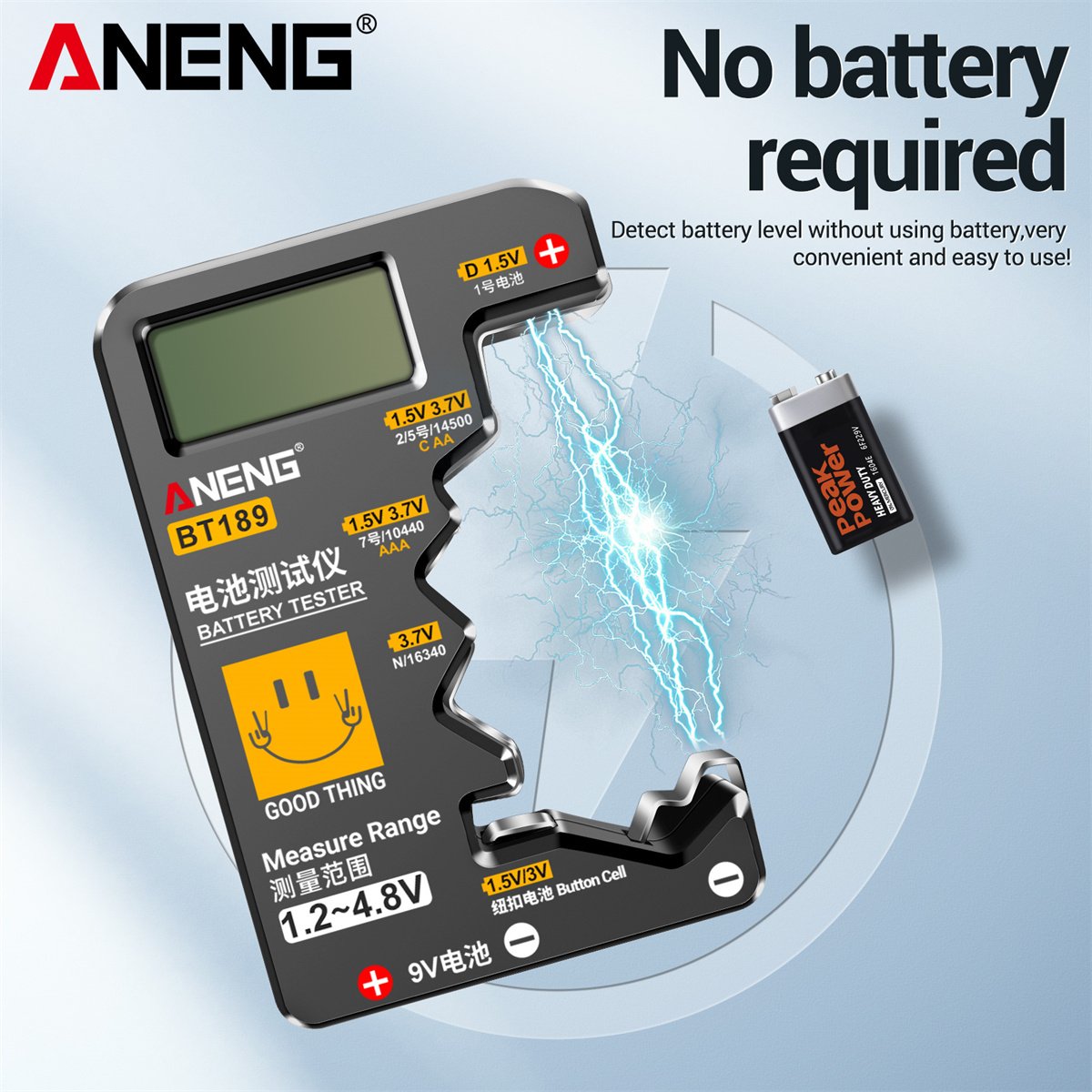 ANENG LCD Display Battery Testers BT189 Universal Button Cell Battery Tester AA AAA D N 9V Battery Power Test Instrument Tools