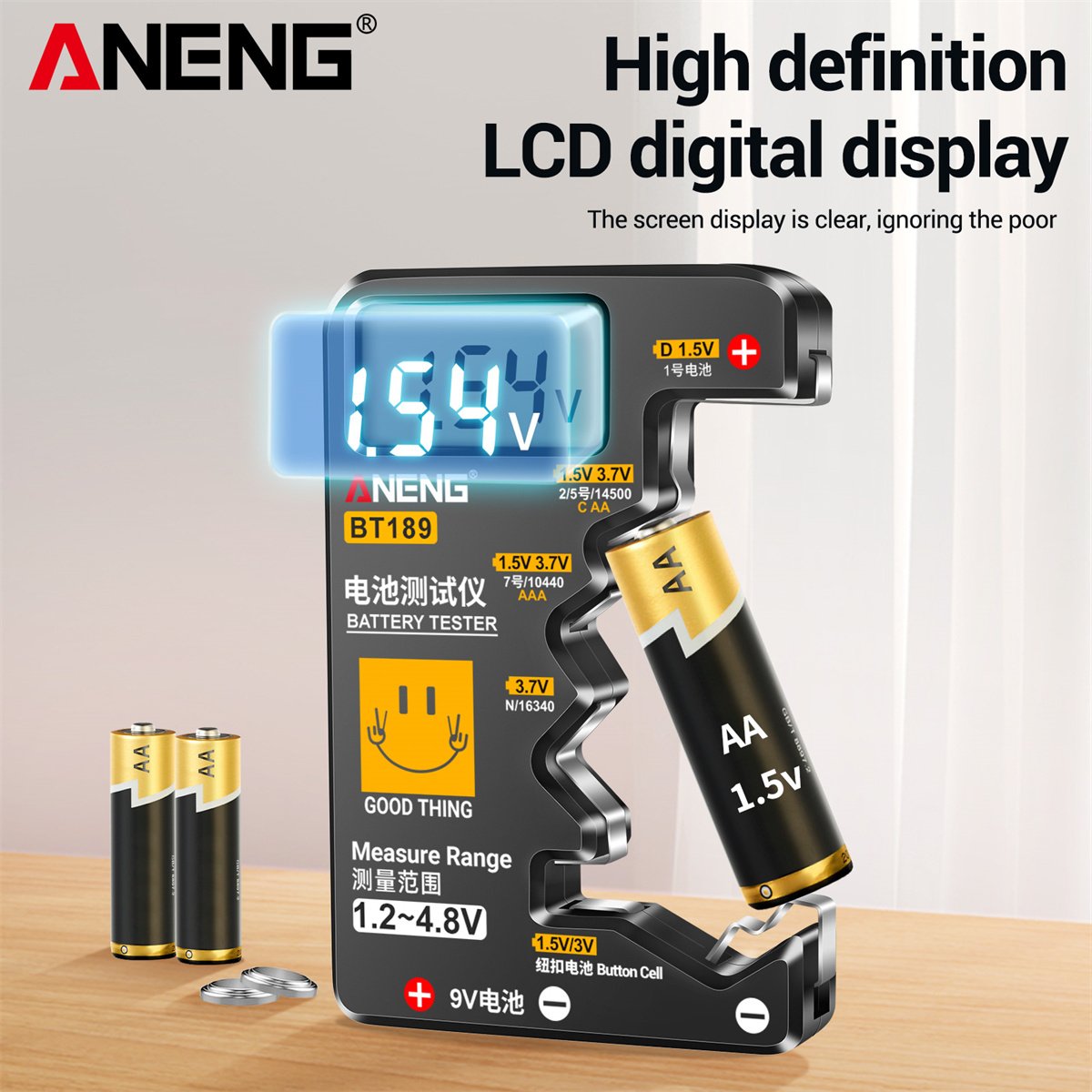 ANENG LCD Display Battery Testers BT189 Universal Button Cell Battery Tester AA AAA D N 9V Battery Power Test Instrument Tools