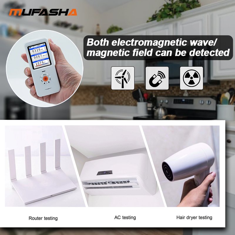MUFASHA EM101 Portable Electromagnetic Radiation Detector Digital Handheld Rechargeable Electric Field and Magnetic Field Tester