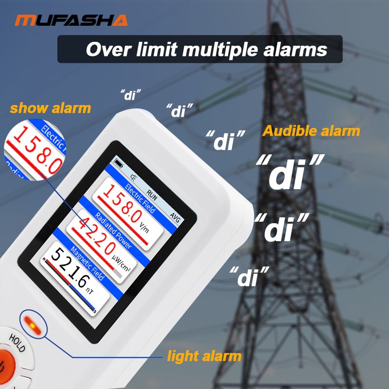 MUFASHA EM101 Portable Electromagnetic Radiation Detector Digital Handheld Rechargeable Electric Field and Magnetic Field Tester