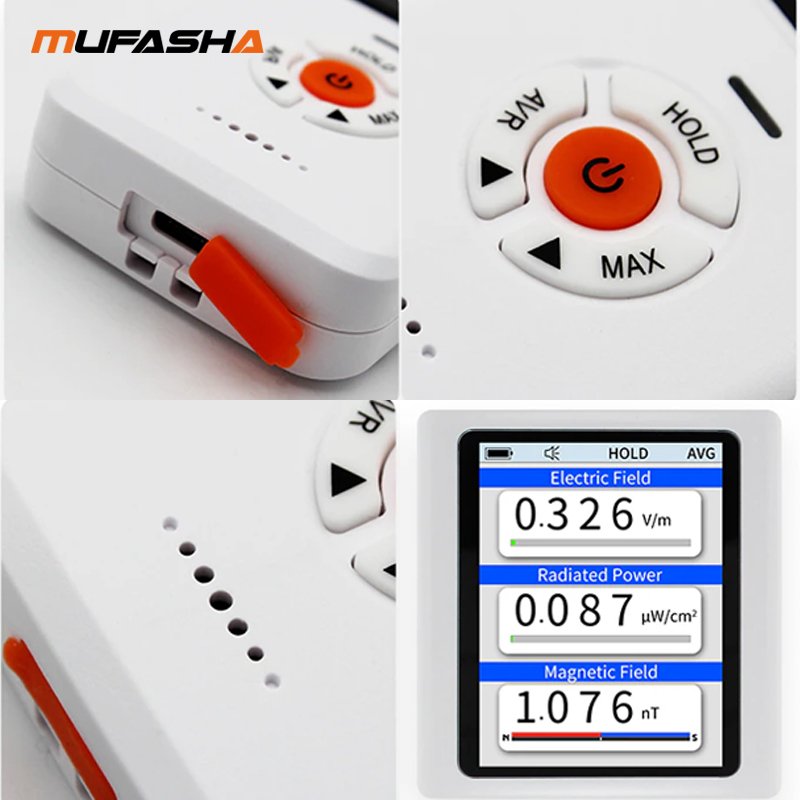 MUFASHA EM101 Portable Electromagnetic Radiation Detector Digital Handheld Rechargeable Electric Field and Magnetic Field Tester