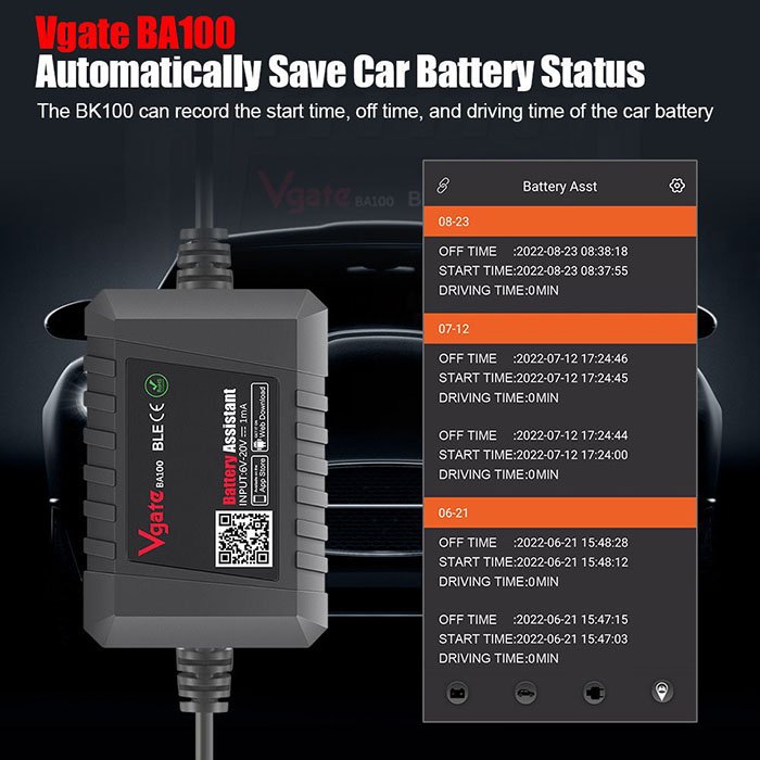 For Vgate BA100 Car Battery Tester 12V Monitor BT 4.0 Car Battery Assistant work with iOS & Android Battery helper
