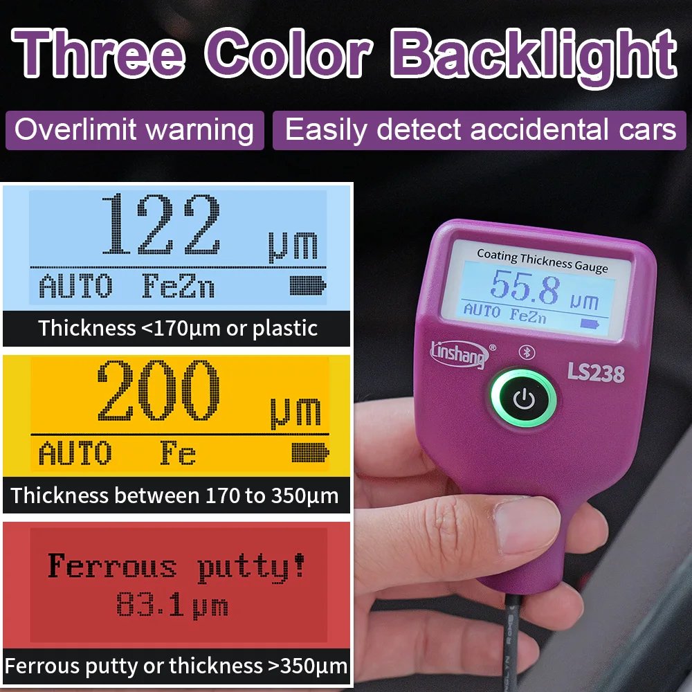 Digital Paint Thickness meter Automotive Coating Tester LS238 Small probe with Bluetooth Ruby iron aluminum dual purpose