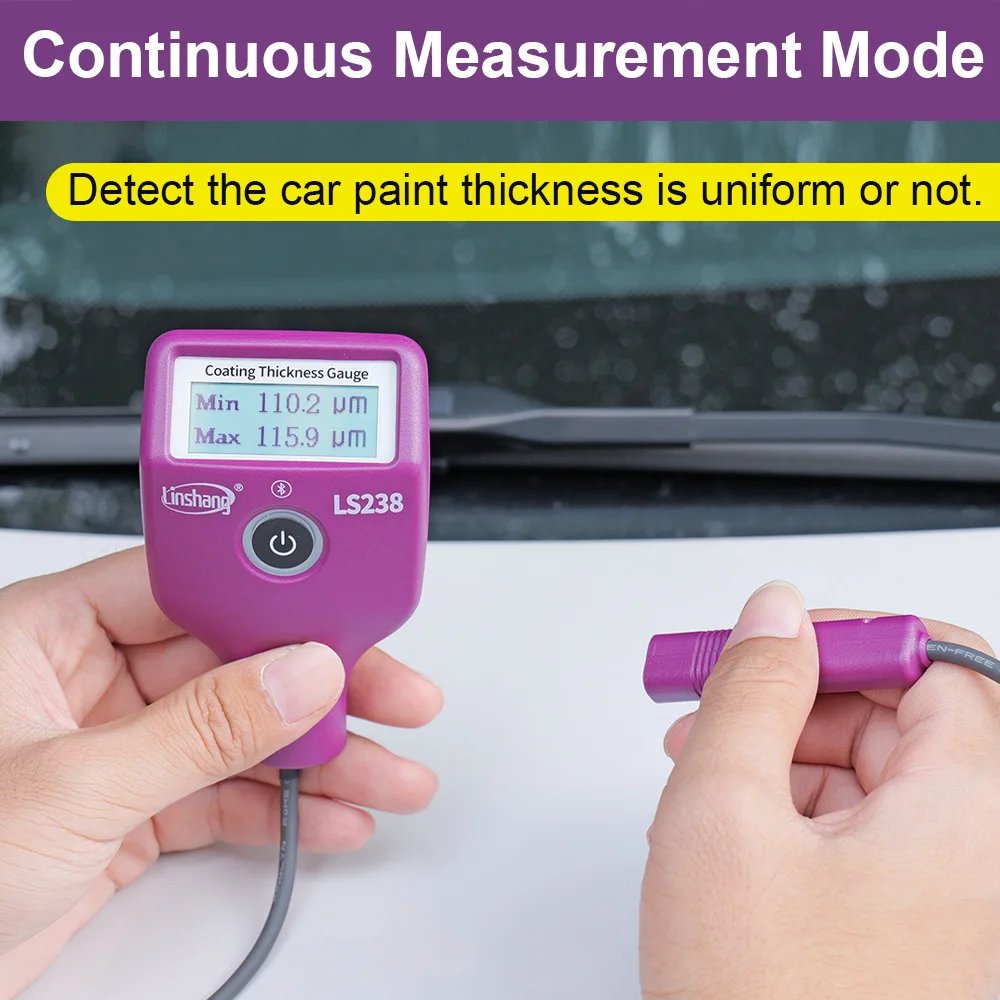 Digital Paint Thickness meter Automotive Coating Tester LS238 Small probe with Bluetooth Ruby iron aluminum dual purpose