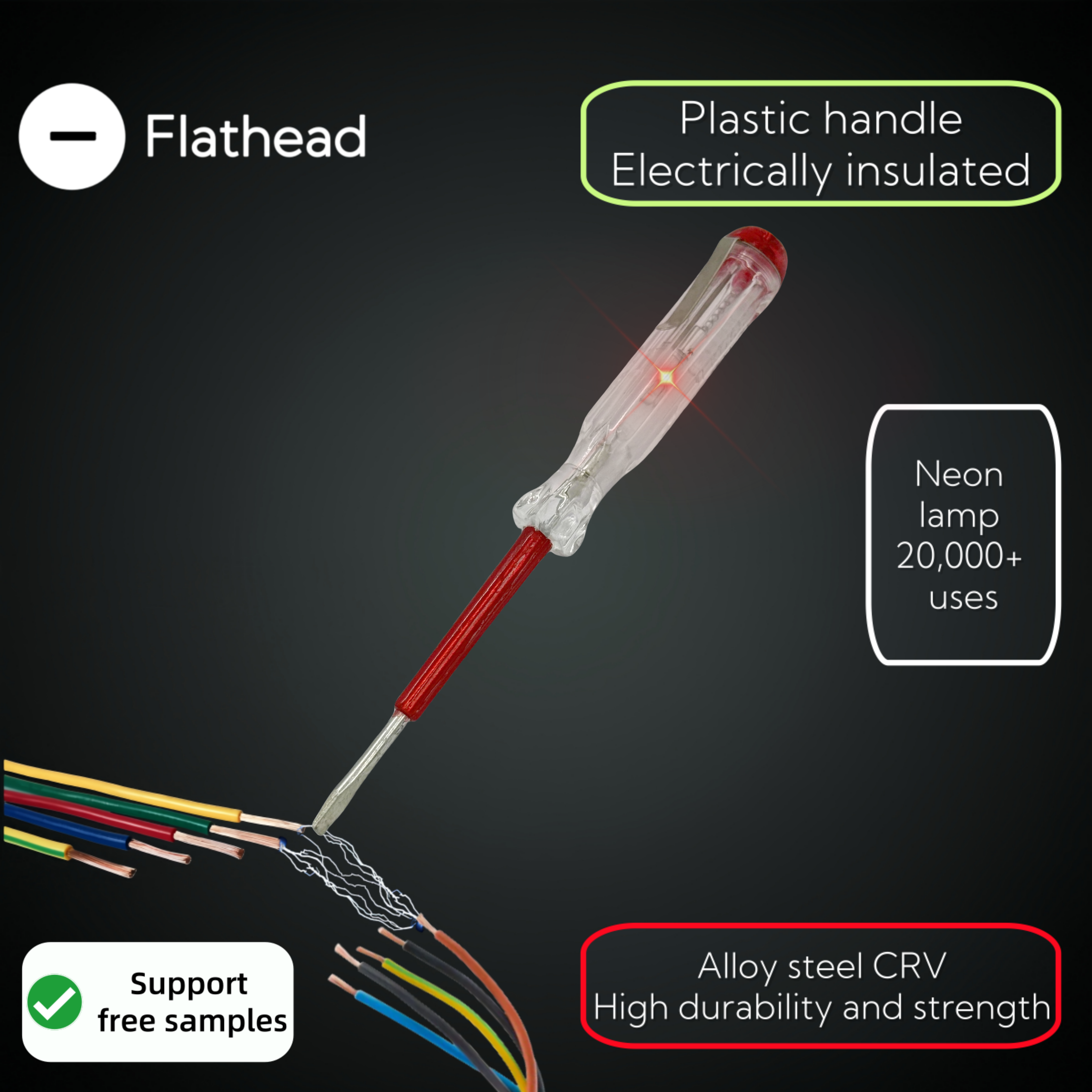 Factory stock customized 5.2-inch red electrical insulation plastic flat head portable safety test pen screwdriver