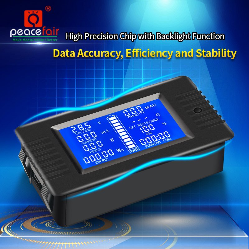 Peacefair PZEM-015 0-200V Voltage 100A Current Discharge Impedance Capacity DC Energy Meter Watt Meter Li-ion Battery Tester