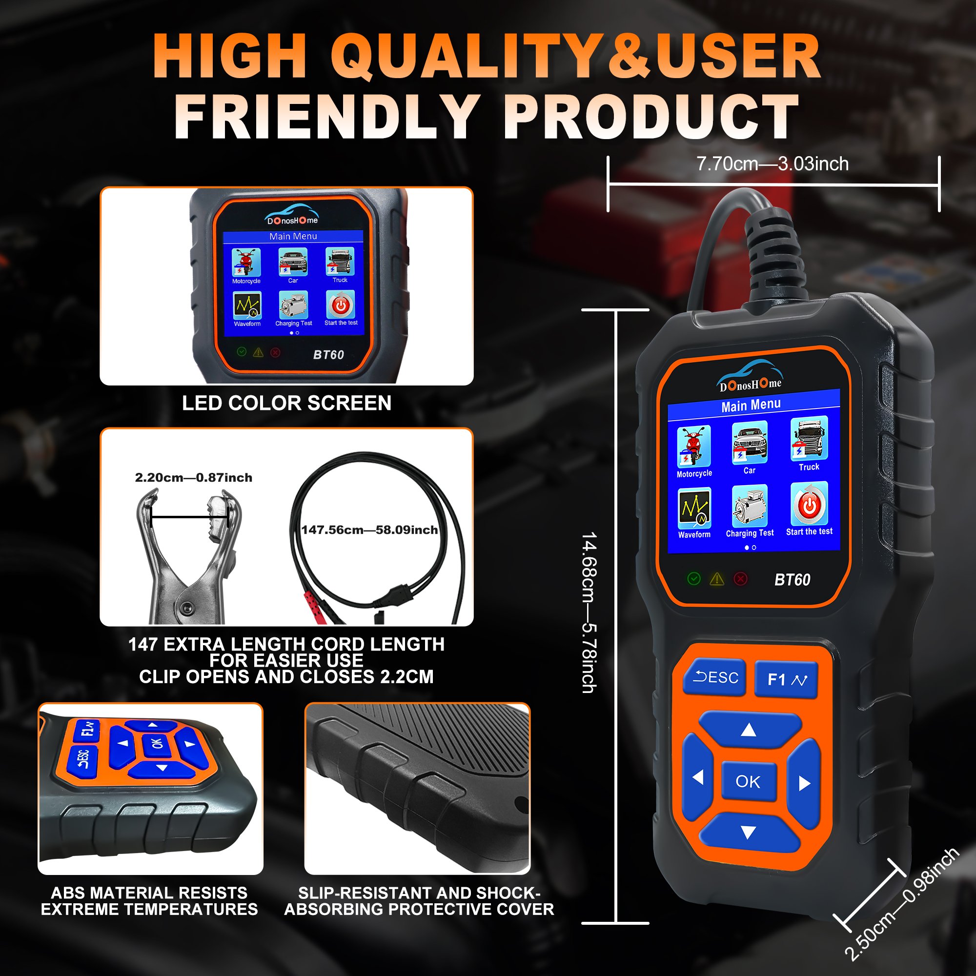 2-in-1 Battery Tester, Battery Load Tester, Alternator Tester, Charging Cranking System Tester, 5V-36V 100-3000 CCA