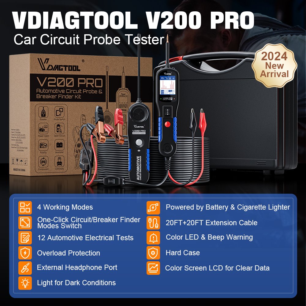 VDIAGTOOL V200 Pro Automotive Power Circuit Probe Tester Breaker Finder Tool 12/24V AC DC Voltage Trailer Relay Fuse Test