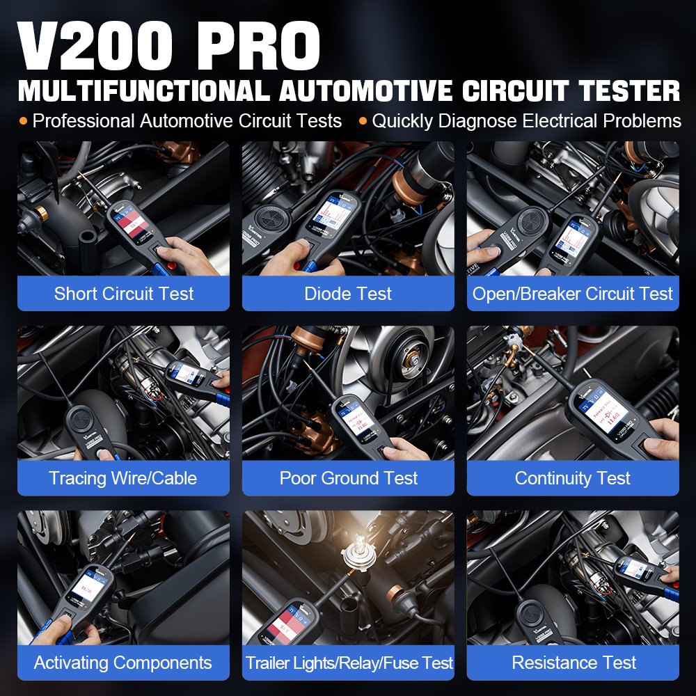 VDIAGTOOL V200 Pro Automotive Power Circuit Probe Tester Breaker Finder Tool 12/24V AC DC Voltage Trailer Relay Fuse Test