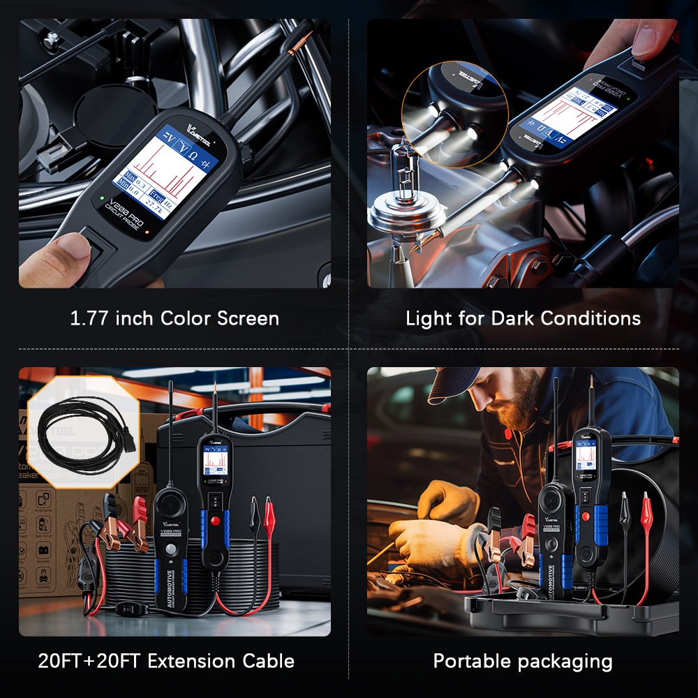 VDIAGTOOL V200 Pro Automotive Power Circuit Probe Tester Breaker Finder Tool 12/24V AC DC Voltage Trailer Relay Fuse Test