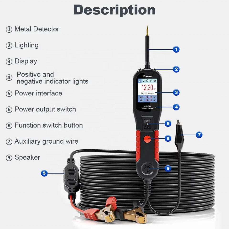 VDIAGTOOL V200 Circuit Tester Powerscan 12-24V Automotive Power Probe Kit LED Display Voltage Polarity Locator Diagnostic Tool
