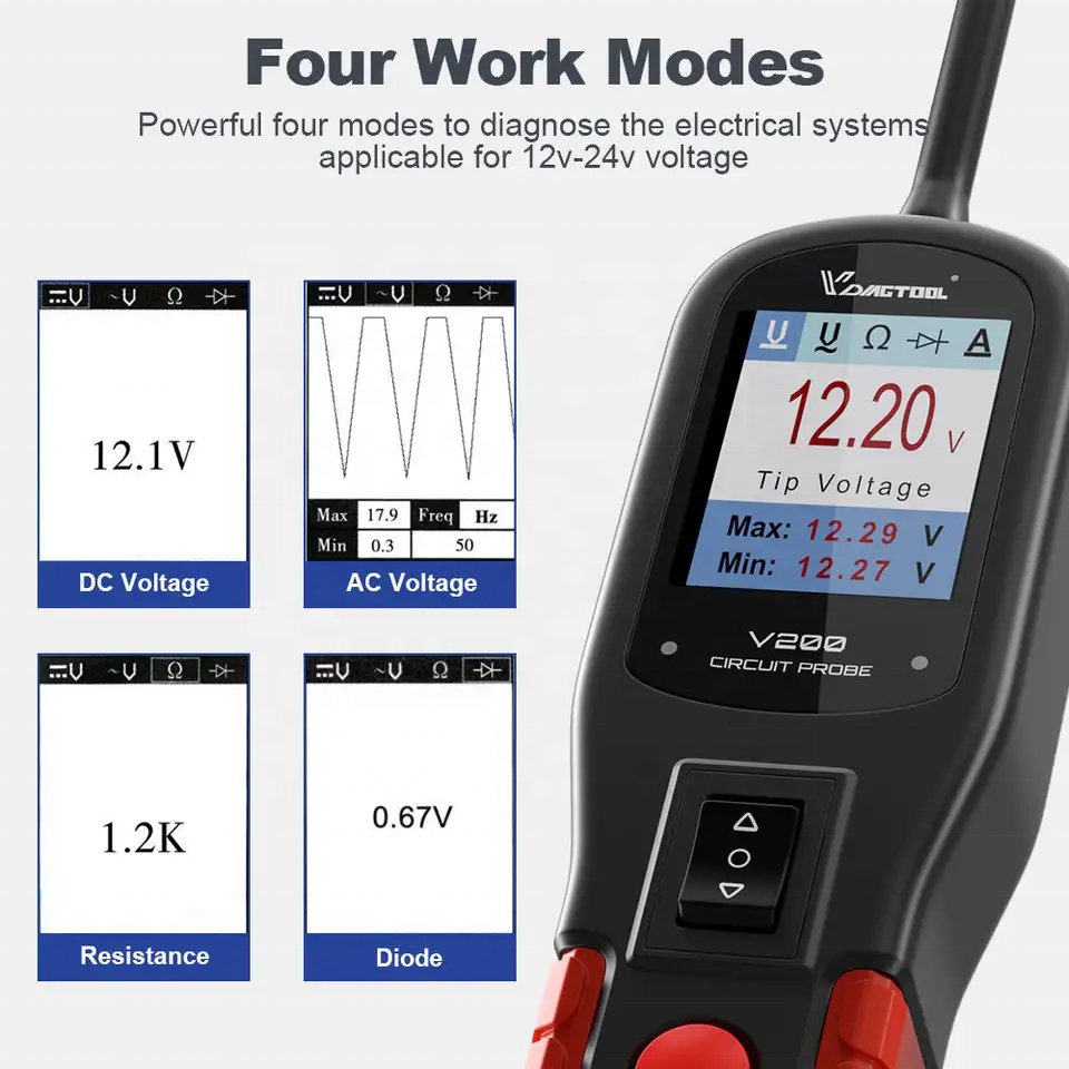 VDIAGTOOL V200 Circuit Tester Powerscan 12-24V Automotive Power Probe Kit LED Display Voltage Polarity Locator Diagnostic Tool