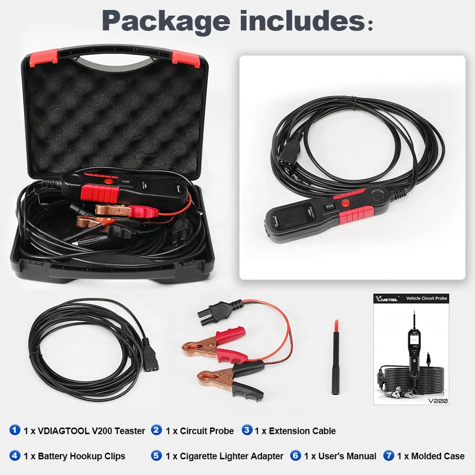 VDIAGTOOL V200 Circuit Tester Powerscan 12-24V Automotive Power Probe Kit LED Display Voltage Polarity Locator Diagnostic Tool