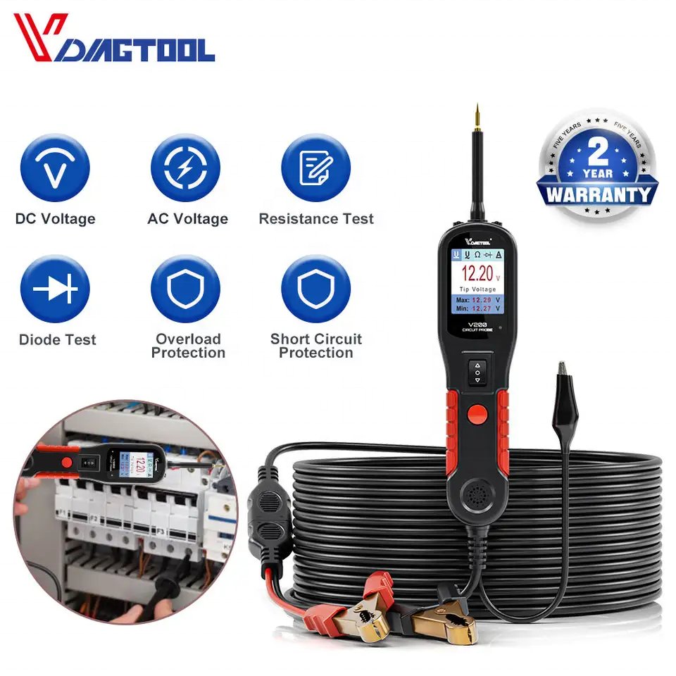 VDIAGTOOL V200 Circuit Tester Powerscan 12-24V Automotive Power Probe Kit LED Display Voltage Polarity Locator Diagnostic Tool