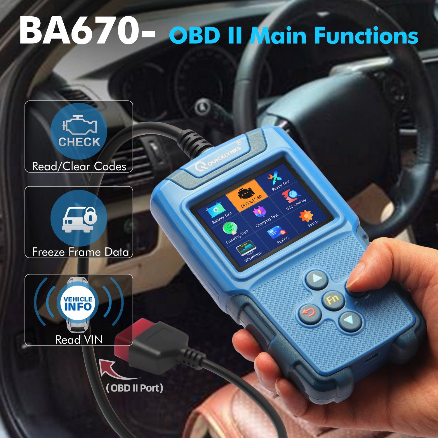 Auto Diagnostic tool 2-in-1 OBD2 Scan and Battery test Auto engine analysis Fault code Start battery level health detection