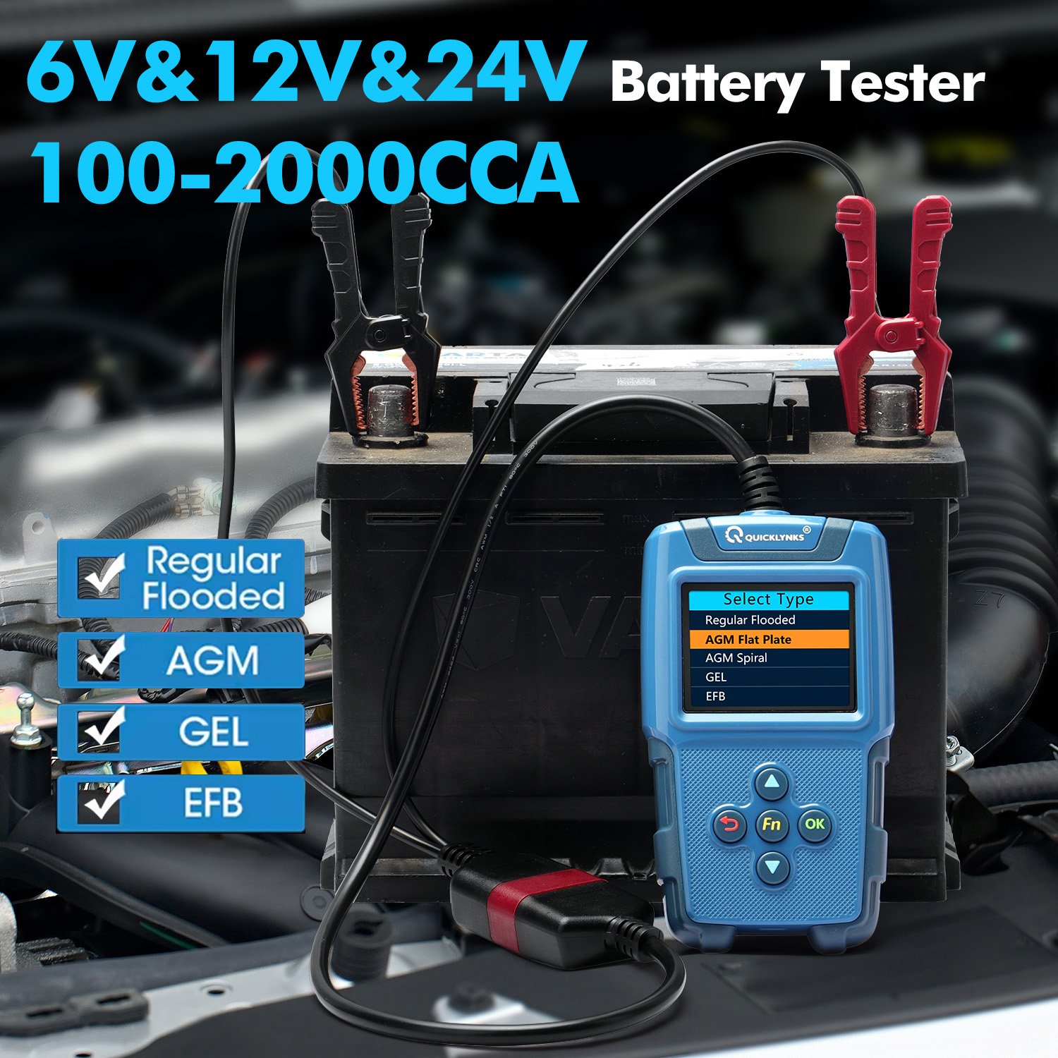 Auto Diagnostic tool 2-in-1 OBD2 Scan and Battery test Auto engine analysis Fault code Start battery level health detection