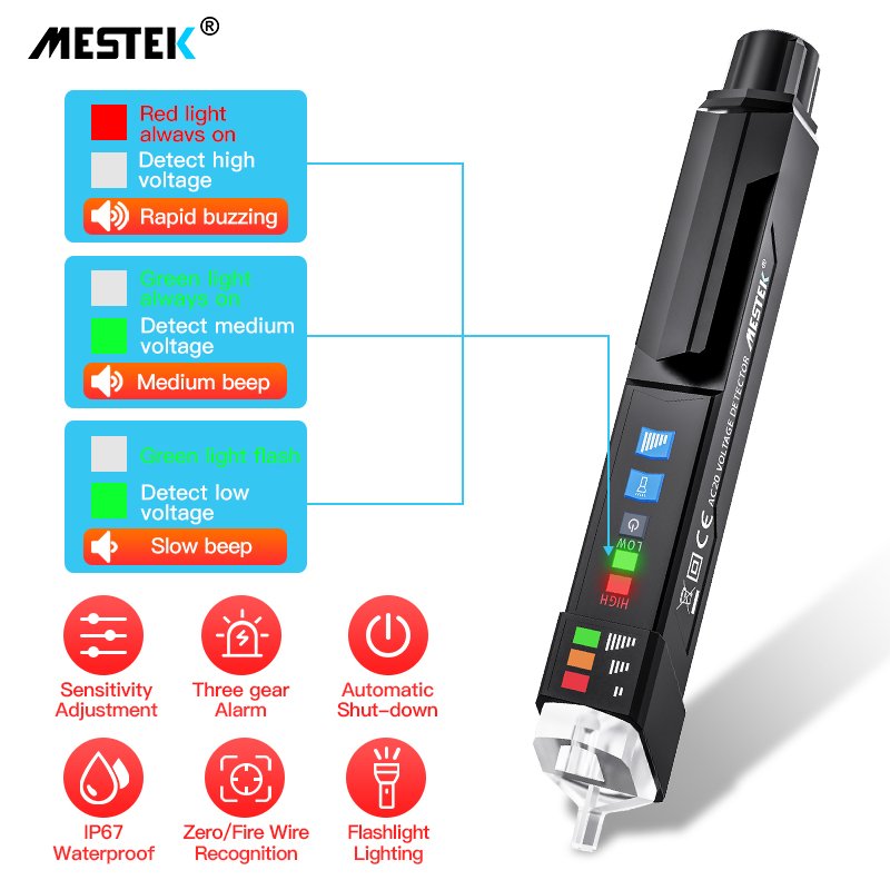 Mestek Professional AC20 Pen Type High Voltage Tester Intelligent Induction High Precision AC20 Voltage Sensor Tester Pen