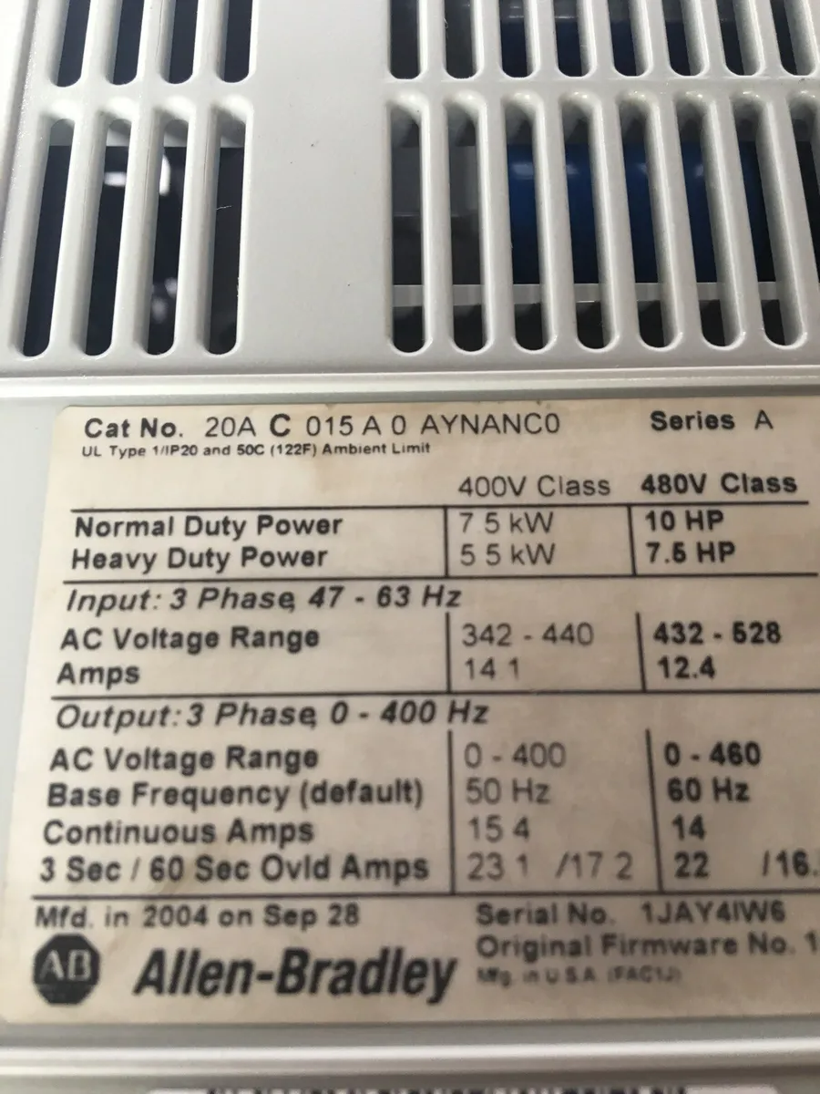 AB 20AC015A0AYNANC0 PowerFlex 70 Series 15.3 Amp AC Drive Brake IGBT