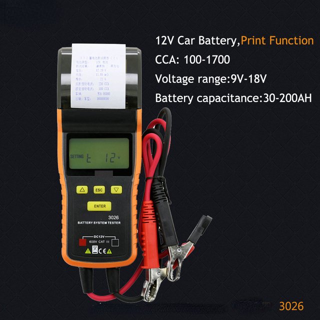 DECCA 3026 shenzhen China digital printable 12V storage battery tester voltage 9-18V test charging system internal resistance