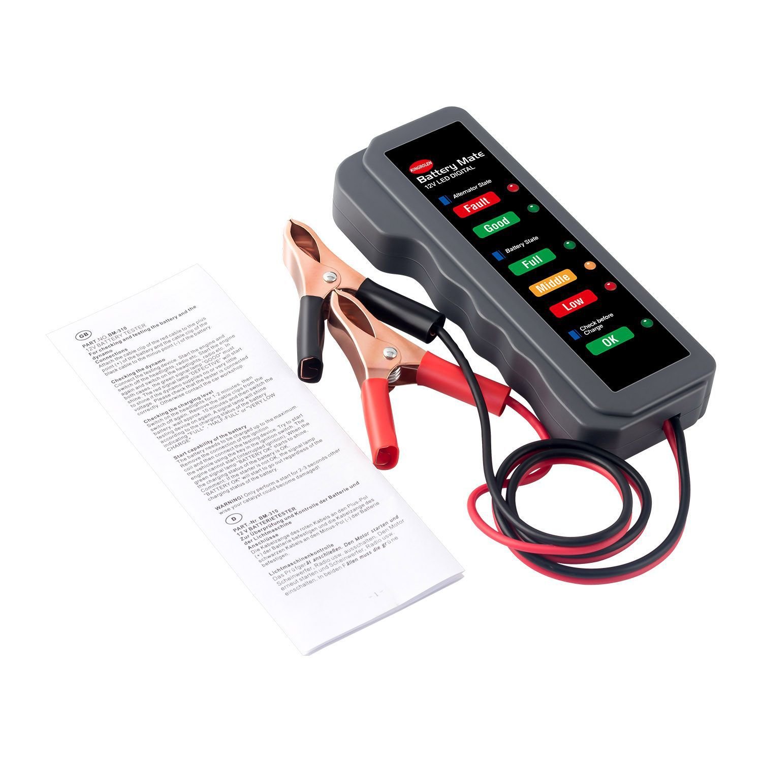 Car Battery Tester BM310 12V Digital 6 LED Light Copper Clip Alternator Motorcycle Auto Battery Analyzer Car Diagnostic Tool