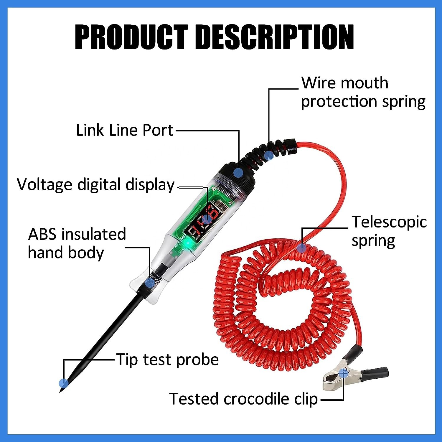 Automotive Circuit Tester, DC 3-48V Inductive Testl Electric Voltage Pen with LED Digital Display Light Auto Voltage Tester