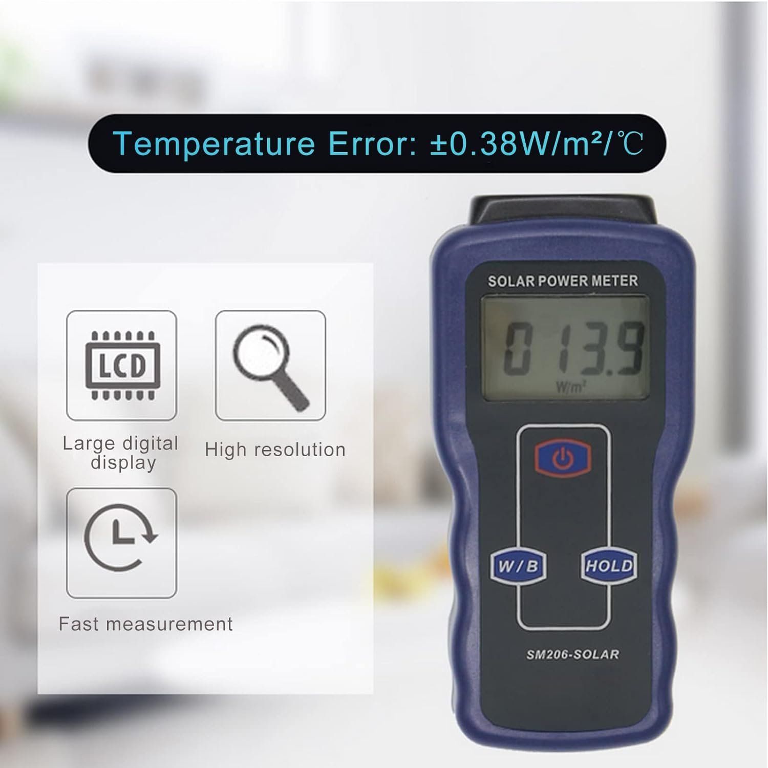 Digital Solar Power Meter,Sun Light Energy Measuring Tester SM206 Sun Light Radiation Testing Instrument Digital High Precision