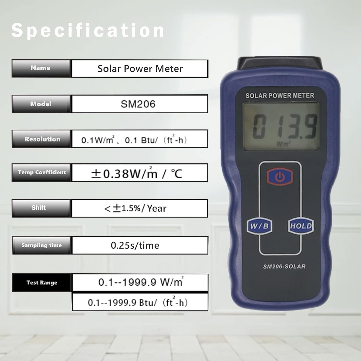 Digital Solar Power Meter,Sun Light Energy Measuring Tester SM206 Sun Light Radiation Testing Instrument Digital High Precision