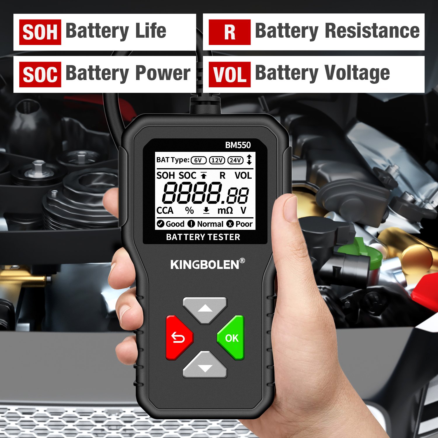 KINGBOLEN BM550 Car Battery Tester OBD2 6V 12V 24V 100-2000 CCA 2Ah-220Ah Battery System Detect Auto Battery Analyzer Car Diagno
