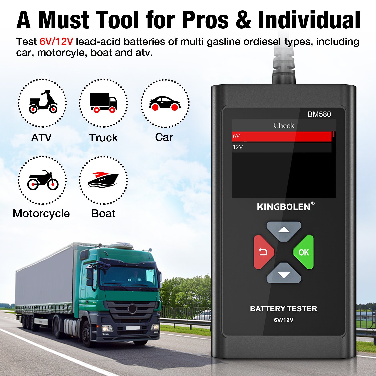 Car Battery Tester KINGBOLEN BM580 12V 6V CCA Circuit Tester Cranking Charging Tools BM550 Automotive Battery Analyzer