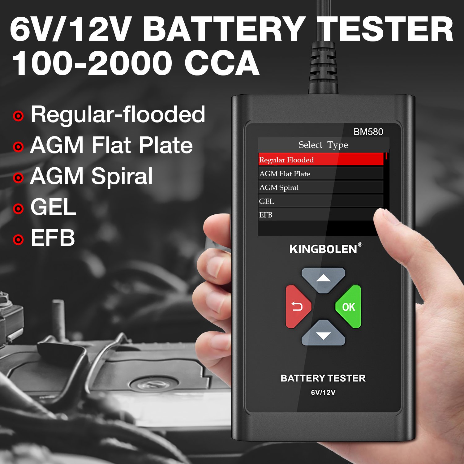 Car Battery Tester KINGBOLEN BM580 12V 6V CCA Circuit Tester Cranking Charging Tools BM550 Automotive Battery Analyzer