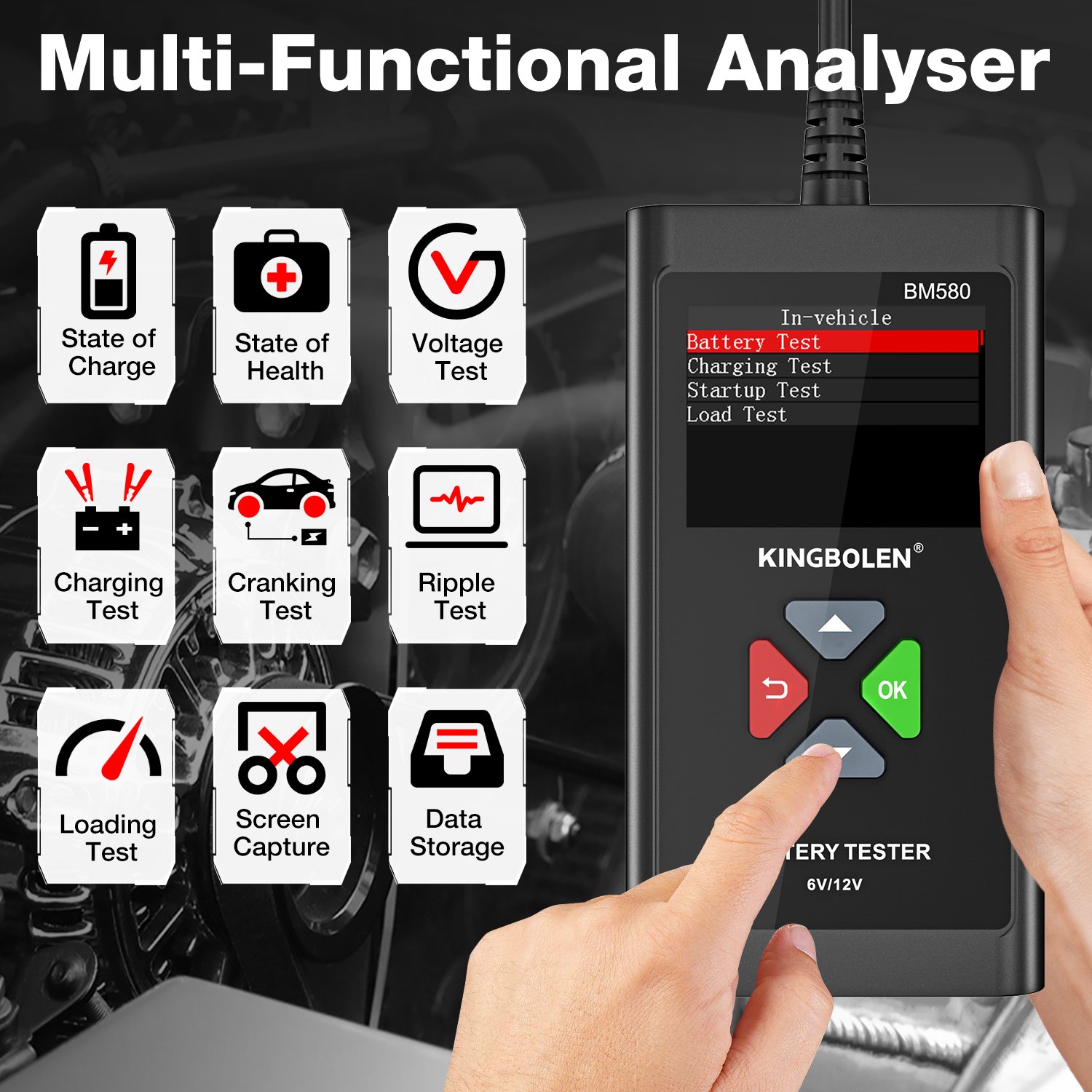 Car Battery Tester KINGBOLEN BM580 12V 6V CCA Circuit Tester Cranking Charging Tools BM550 Automotive Battery Analyzer