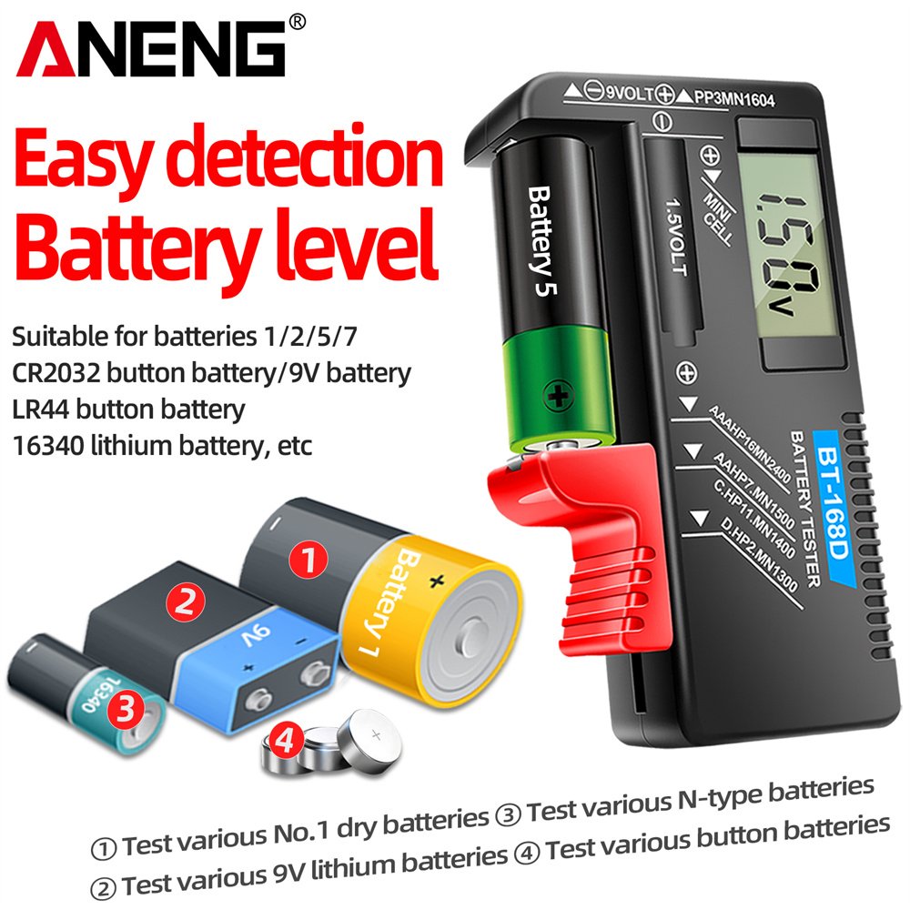 ANENG BT-168D Electronic Digital Lithium Battery Capacity Tester LCD Display Check AAA AA Button Cell Universal Test Tool