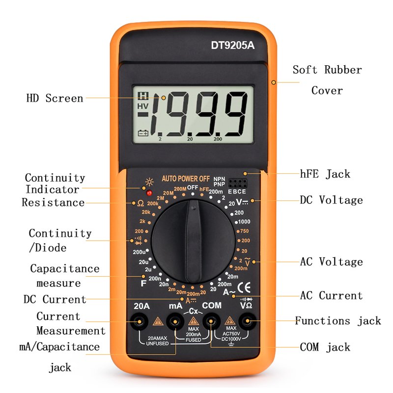 Smart Digital Multimeter 6000 Counts True RMS Auto Electrical Capacitance Meter Temp Resistance Transistor Testers Multimeter