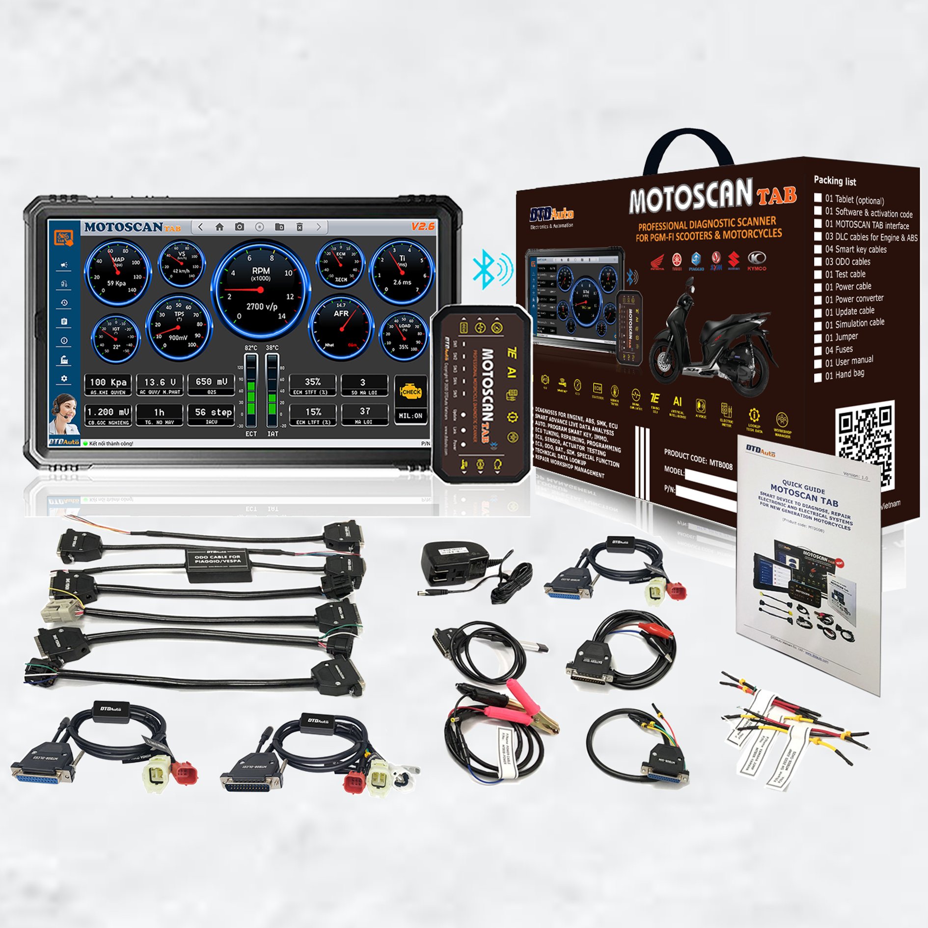 MOTOSCAN TAB - DIAGNOSTIC DEVICE WITH ECU TUNER FUNCTION (Tuning A/F for ECU) & ECU TESTER FUNCTION (Check hardware inside SCU