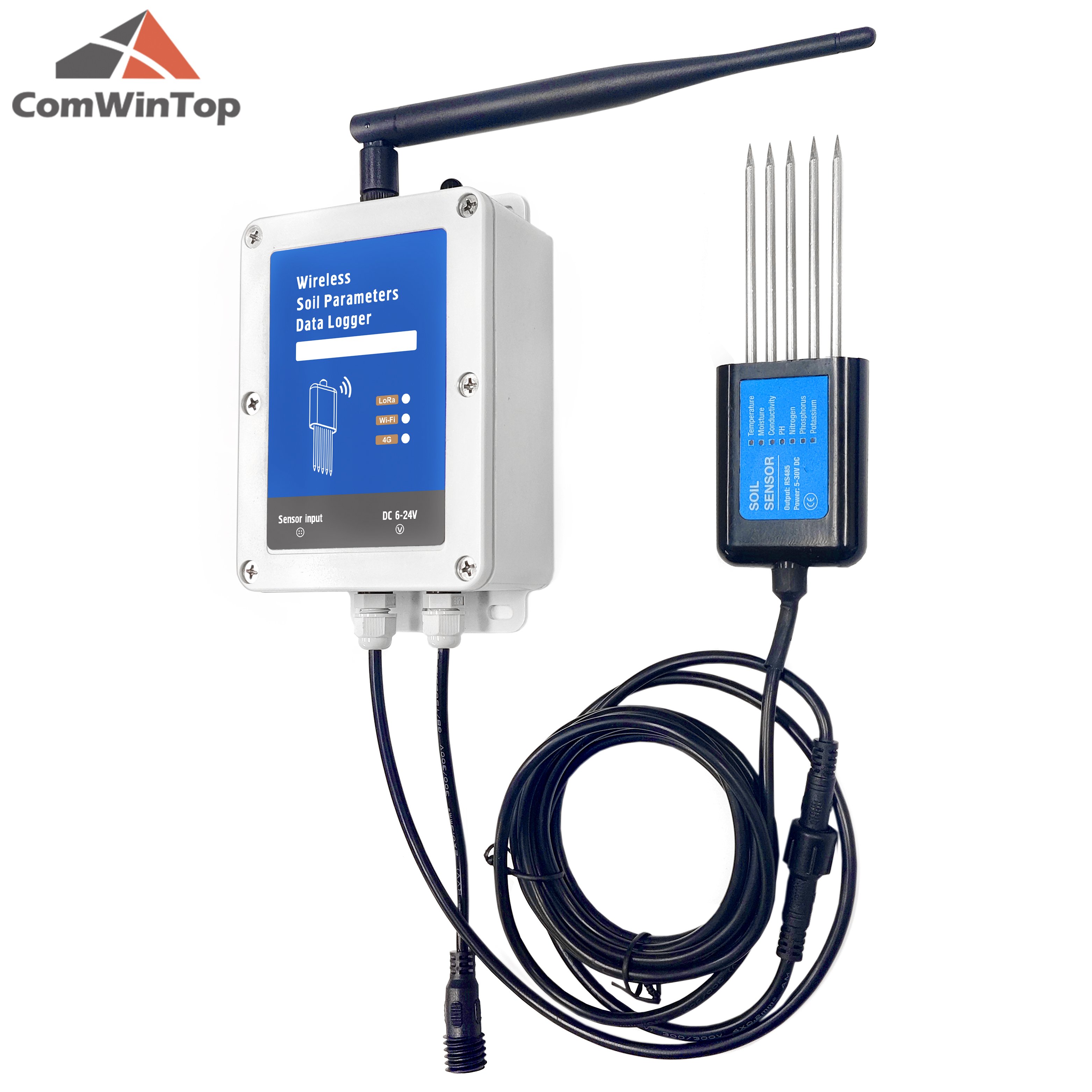 Low Consumption Soil Moisture Temperature EC PH NPK 7 in 1 Sensor WiFi or 4G Data Logger Soil tester with built-in Battery