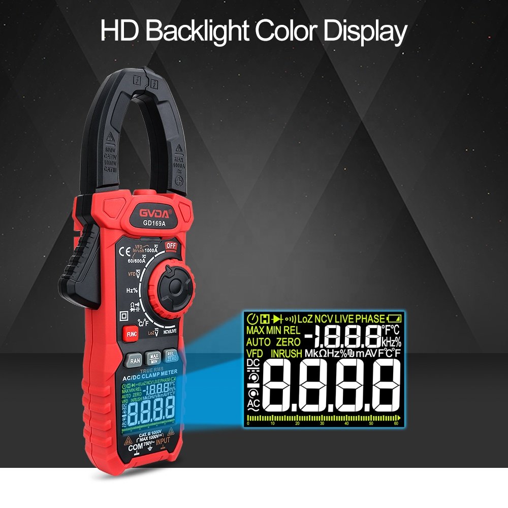 GVDA Advanced Digital Clamp meter Multimeter 1000V 1000A Current Inrush Current VFD Temperature Capacitance Ohm AC DC Tester