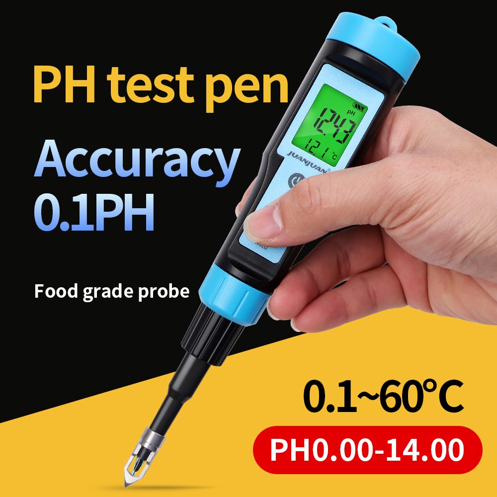 New Intelligent Food PH Test Pen Backlight Display Cheese Meat Fruit Dough Soil Detector With Stainless steel Protective Probe