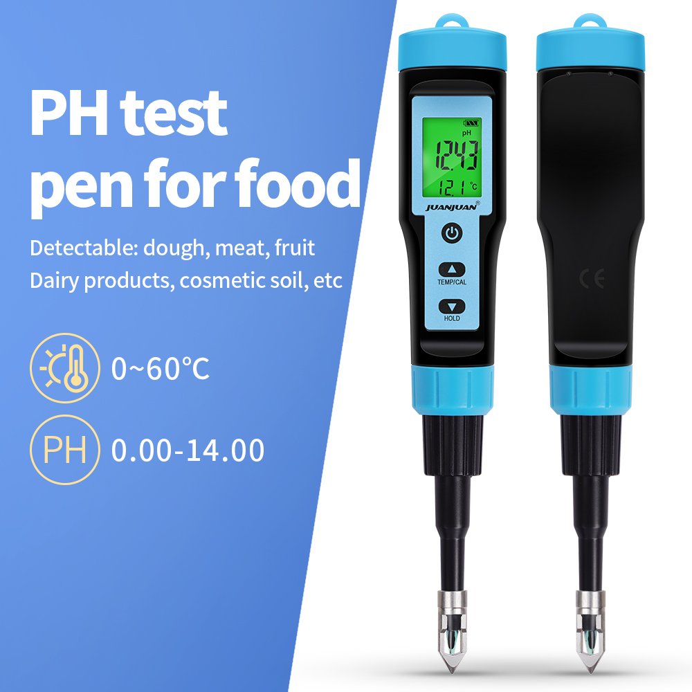 New Intelligent Food PH Test Pen Backlight Display Cheese Meat Fruit Dough Soil Detector With Stainless steel Protective Probe