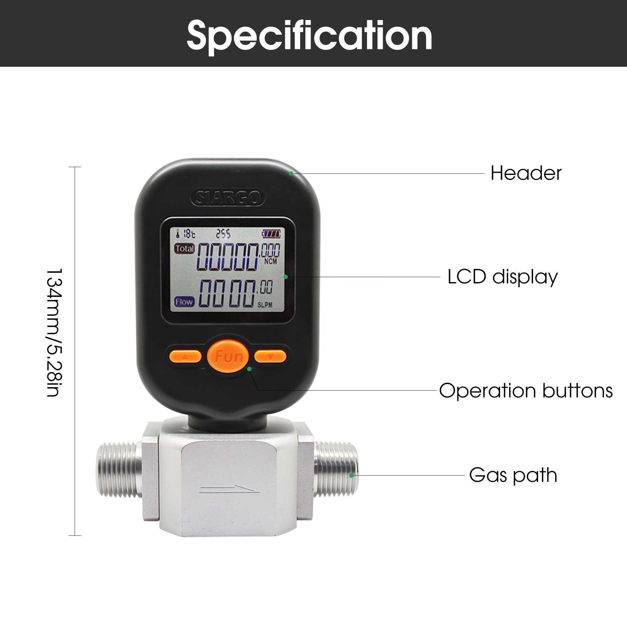 0-10L/Min Digital Gas Flow Meter Tester Portable Gas Mass Air Nitrogen Oxygen Flow Rate Meter