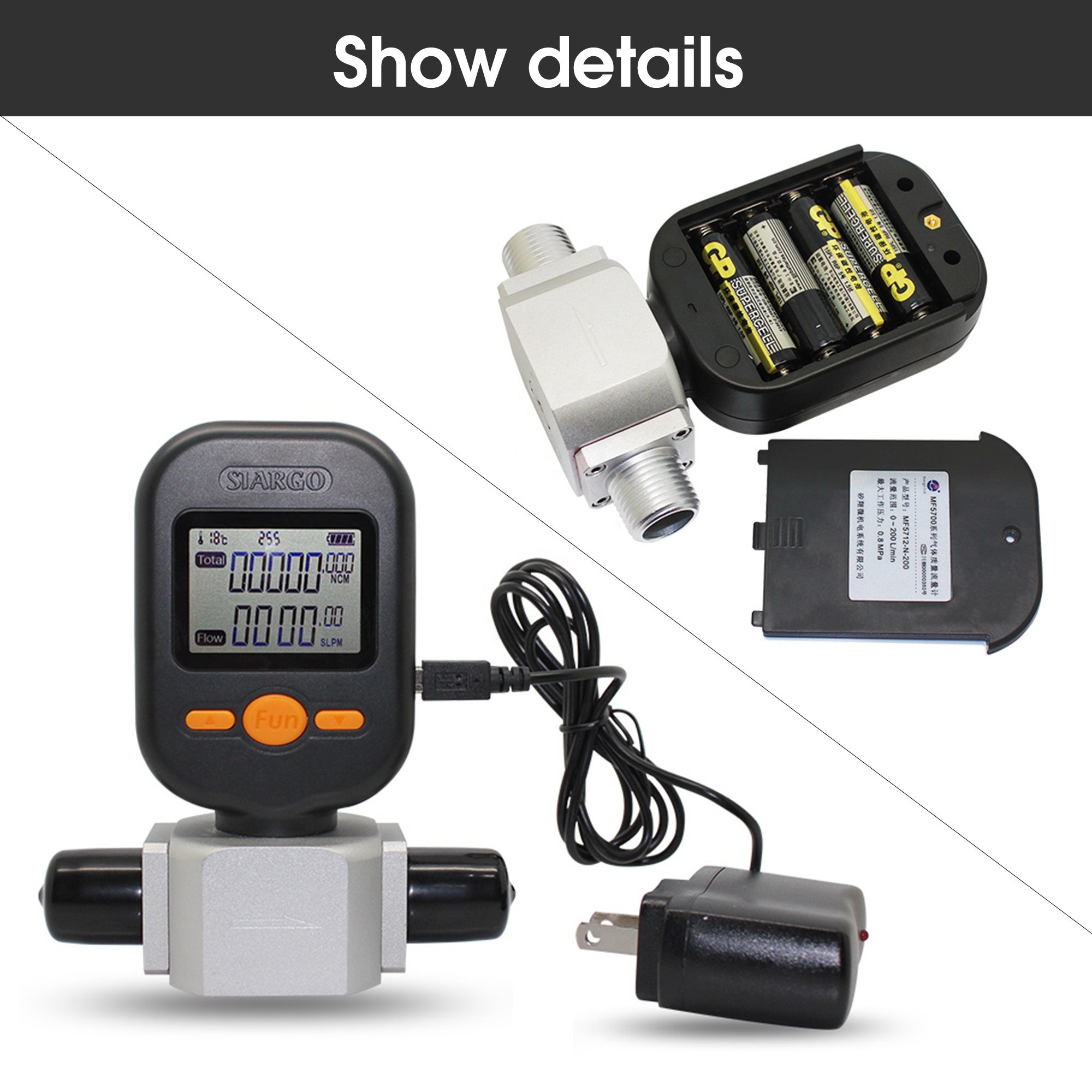 0-10L/Min Digital Gas Flow Meter Tester Portable Gas Mass Air Nitrogen Oxygen Flow Rate Meter
