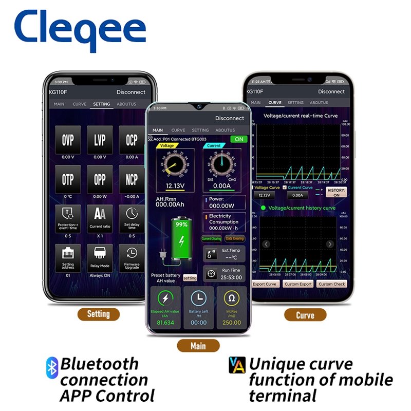 Cleqee KG110F Battery Capacity Tester 120V 100A Coulometer Battery Indicator LCD Power Display Phones Control Coulomb Meter