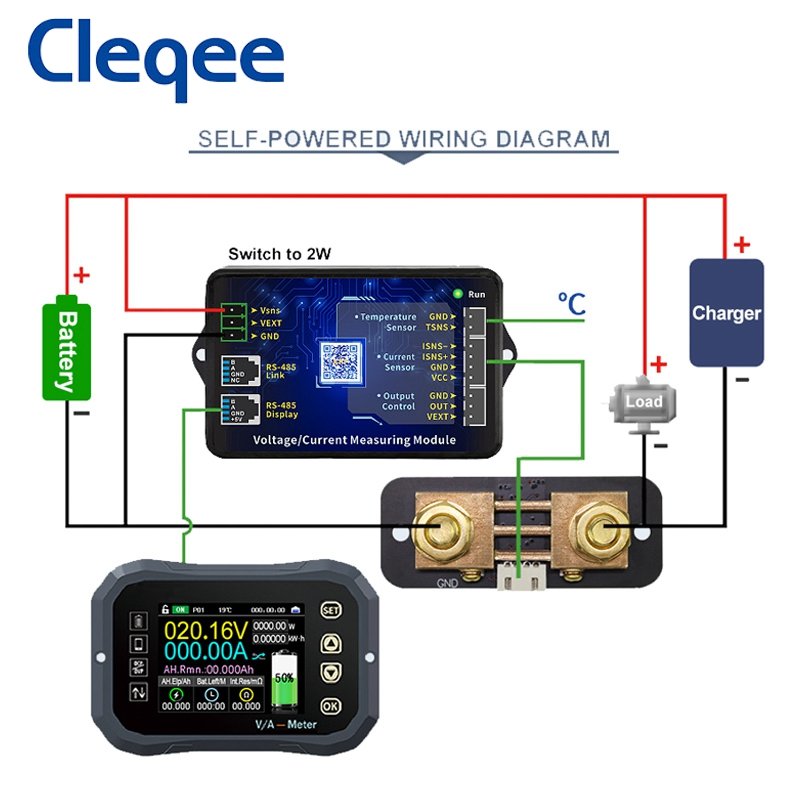 Cleqee KG110F Battery Capacity Tester 120V 100A Coulometer Battery Indicator LCD Power Display Phones Control Coulomb Meter