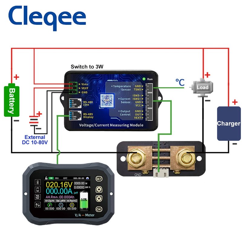 Cleqee KG110F Battery Capacity Tester 120V 100A Coulometer Battery Indicator LCD Power Display Phones Control Coulomb Meter
